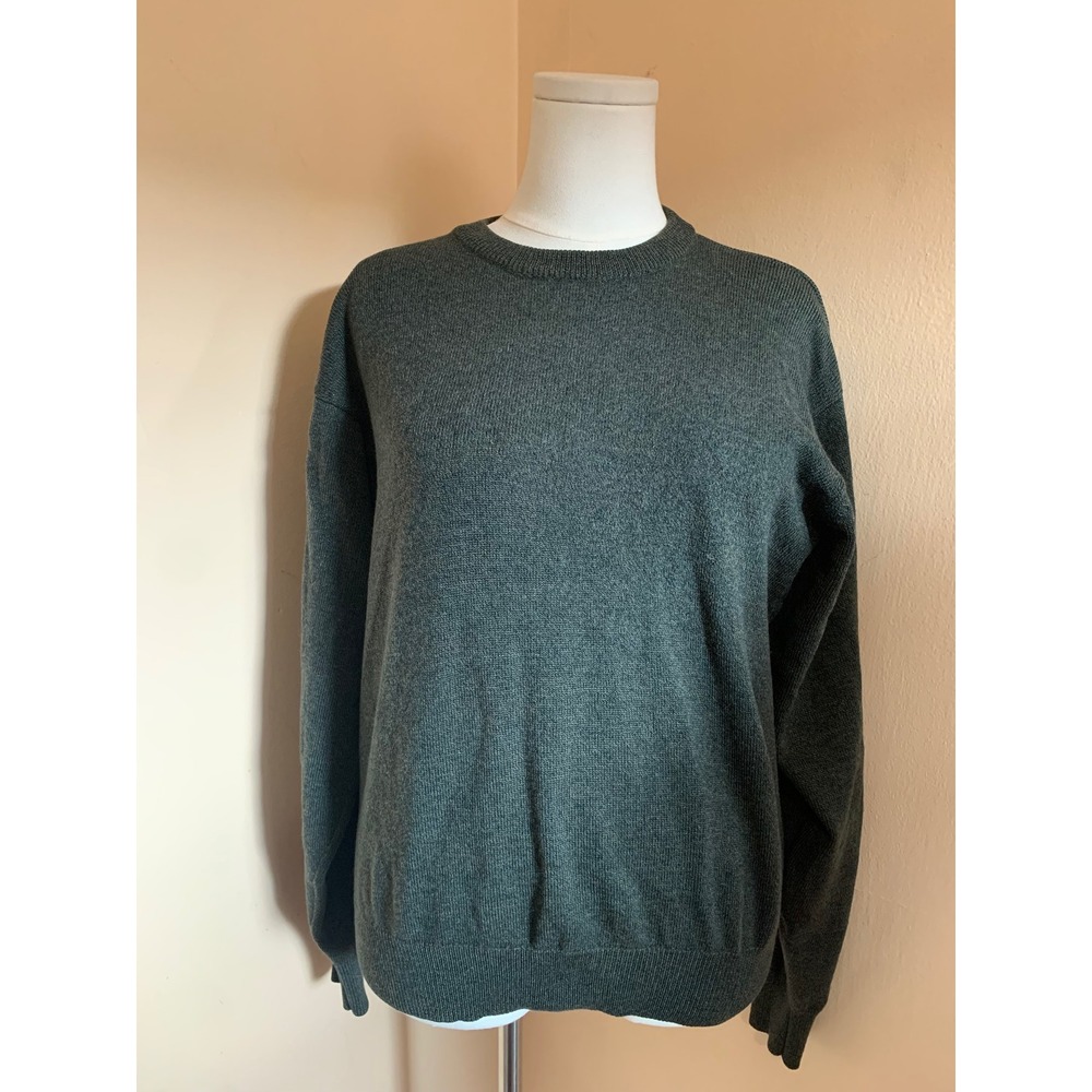 Vintage Viyella Mens Merino Wool Crewneck Sweater Heather Forest Green Large